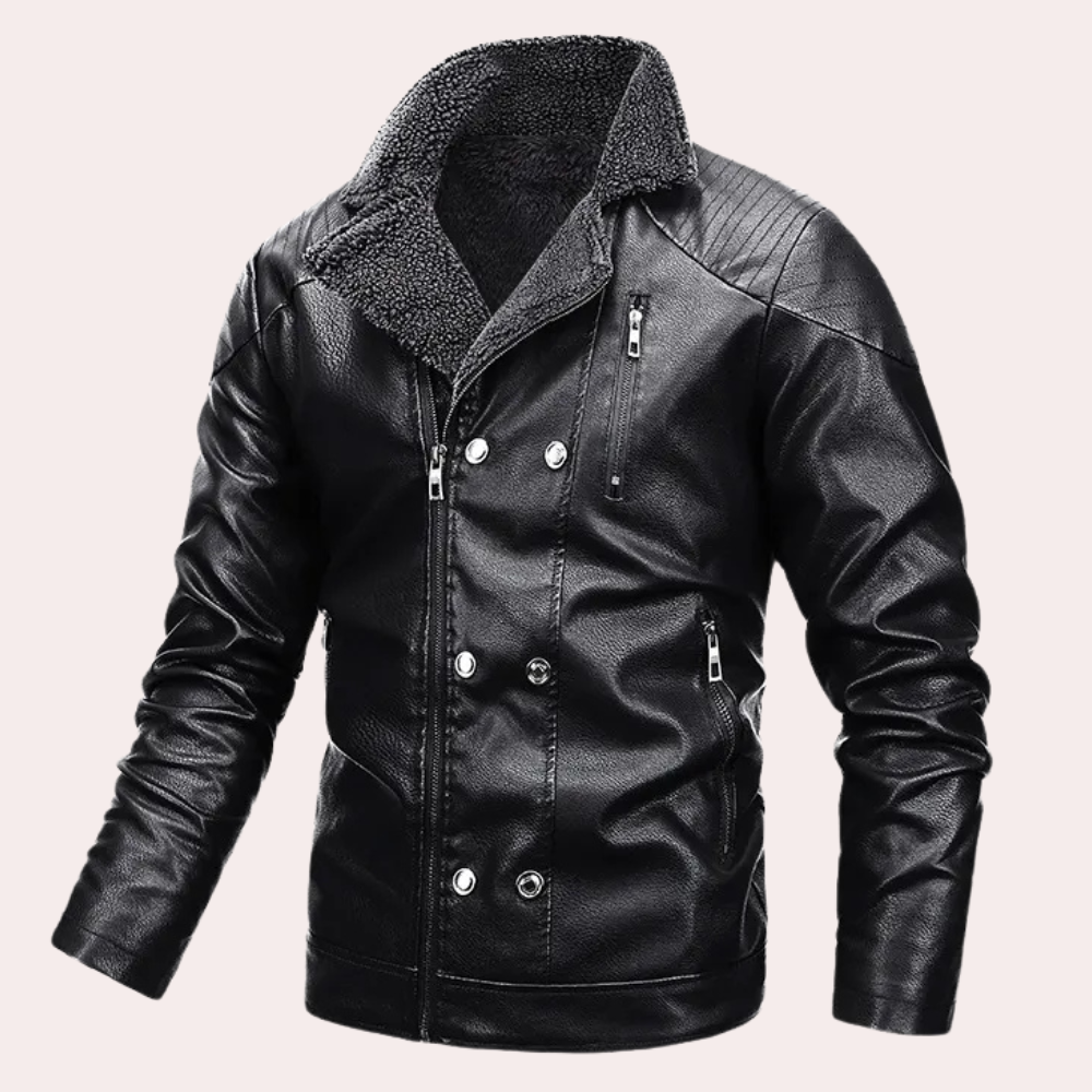 Herren Lederjacke mit Reißverschluss und Stehkragen-Schwarz-S-Luzern Mode