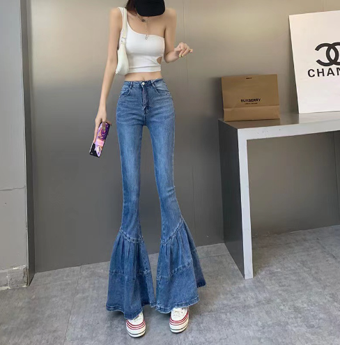 Damen Schlaghose High Waist Jeans Vintage Look-Luzern Mode