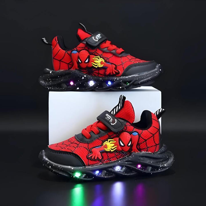 Kindersneakers | LED | Spiderman | Klettverschluss | Niedrig | Gummisohle-Rot-21-Luzern Mode