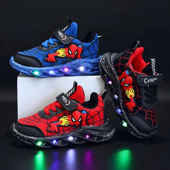 Kindersneakers | LED | Spiderman | Klettverschluss | Niedrig | Gummisohle-Luzern Mode