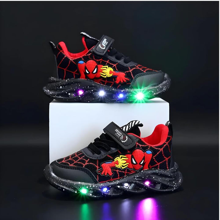 Kindersneakers | LED | Spiderman | Klettverschluss | Niedrig | Gummisohle-Schwarz-21-Luzern Mode