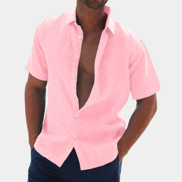 Herren Leinenhemd Kurzarm Sommermode Freizeitlook-Rosa-S-Luzern Mode