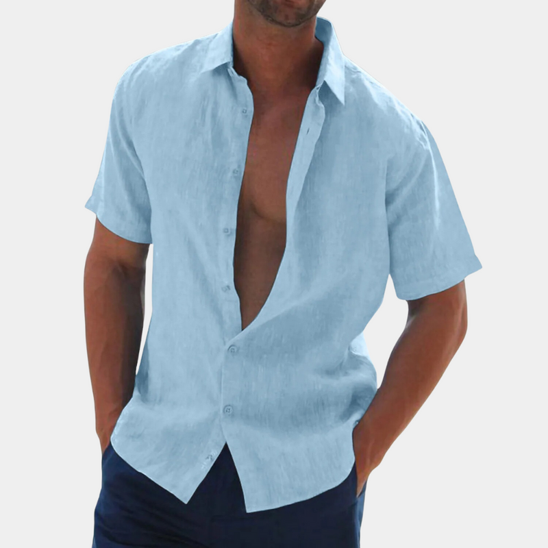 Herren Leinenhemd Kurzarm Sommermode Freizeitlook-Luzern Mode