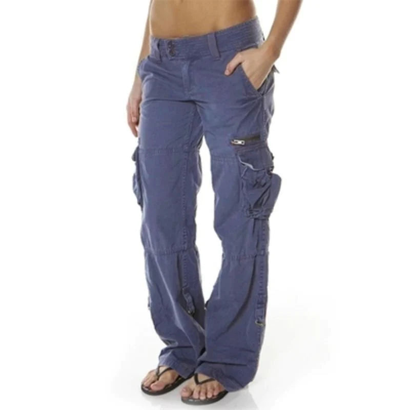 Damen Cargohose mit Taschen - Bequeme Freizeithose-Blau-S-Luzern Mode