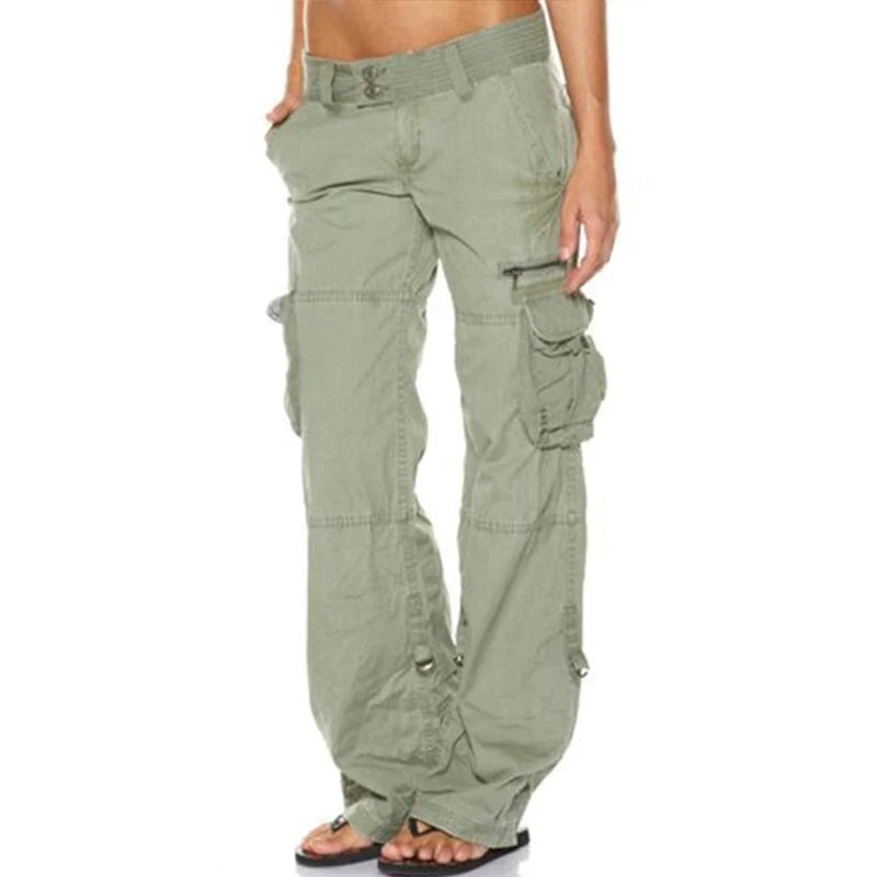 Damen Cargohose mit Taschen - Bequeme Freizeithose-Grün-S-Luzern Mode