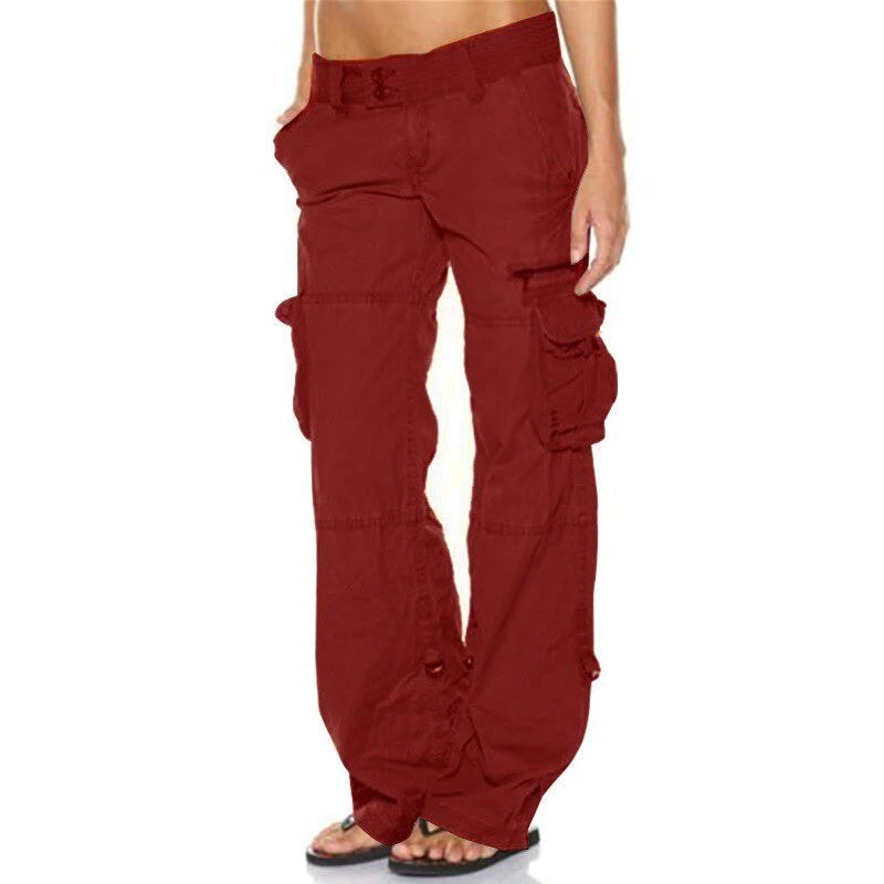 Damen Cargohose mit Taschen - Bequeme Freizeithose-Rot-S-Luzern Mode