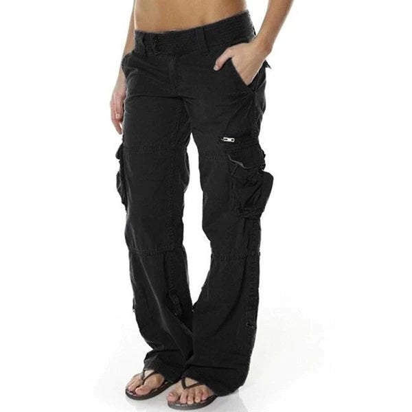 Damen Cargohose mit Taschen - Bequeme Freizeithose-Schwarz-S-Luzern Mode