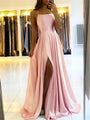 Maxi Kleid | Seitenschlitz | Spaghettiträger | Ärmellos | Rundhalsausschnitt-Rosa-S-Luzern Mode