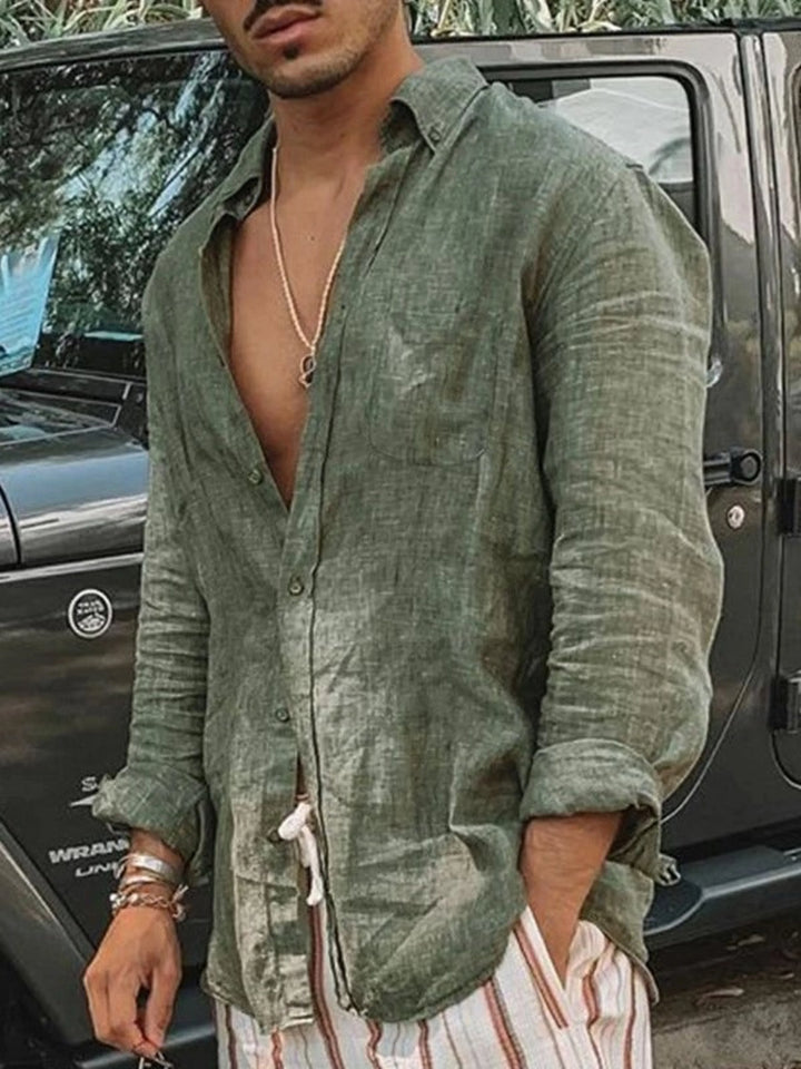 100 % Leinen | atmungsaktiv und leicht | lockere Passform | krempelbare Ärmel-Grün-S-Luzern Mode