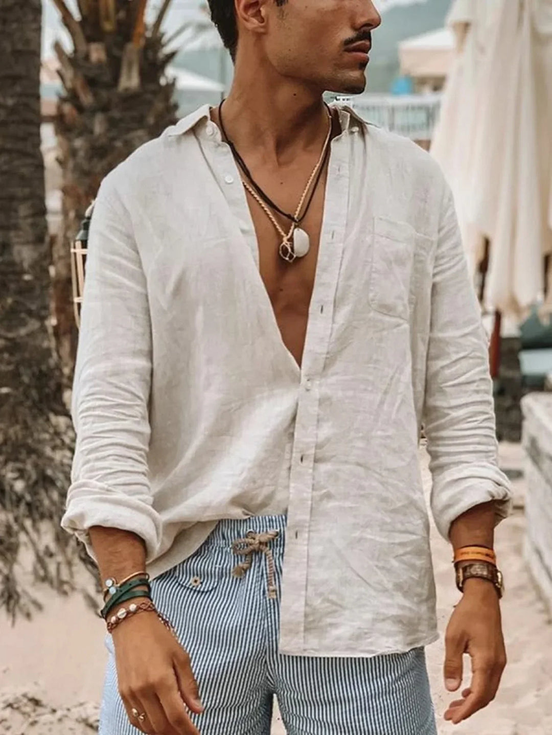 100 % Leinen | atmungsaktiv und leicht | lockere Passform | krempelbare Ärmel-Weiß-S-Luzern Mode