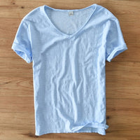 V-Ausschnitt | Kurzarm | Leinen-Baumwolle | atmungsaktiv | locker | Herren-Hellblau-M-Luzern Mode