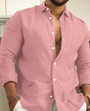 Herren Leinenhemd Langarm für Freizeit und Büro Look-Rosa-S-Luzern Mode