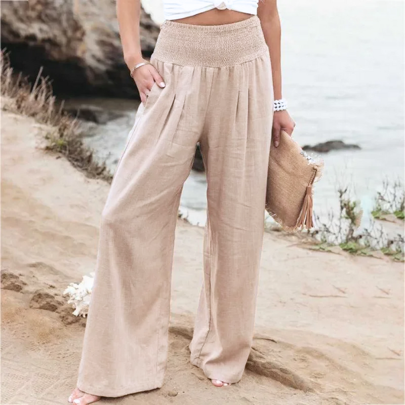 Leinenhose Damen Sommer Weit Geschnitten Strandmode-Apricot-s-Luzern Mode