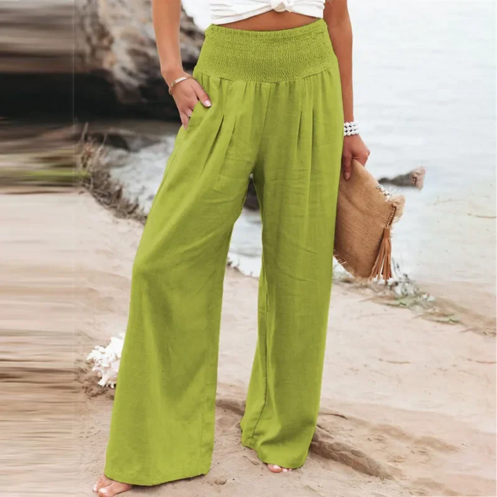 Leinenhose Damen Sommer Weit Geschnitten Strandmode-Hellgrün-s-Luzern Mode