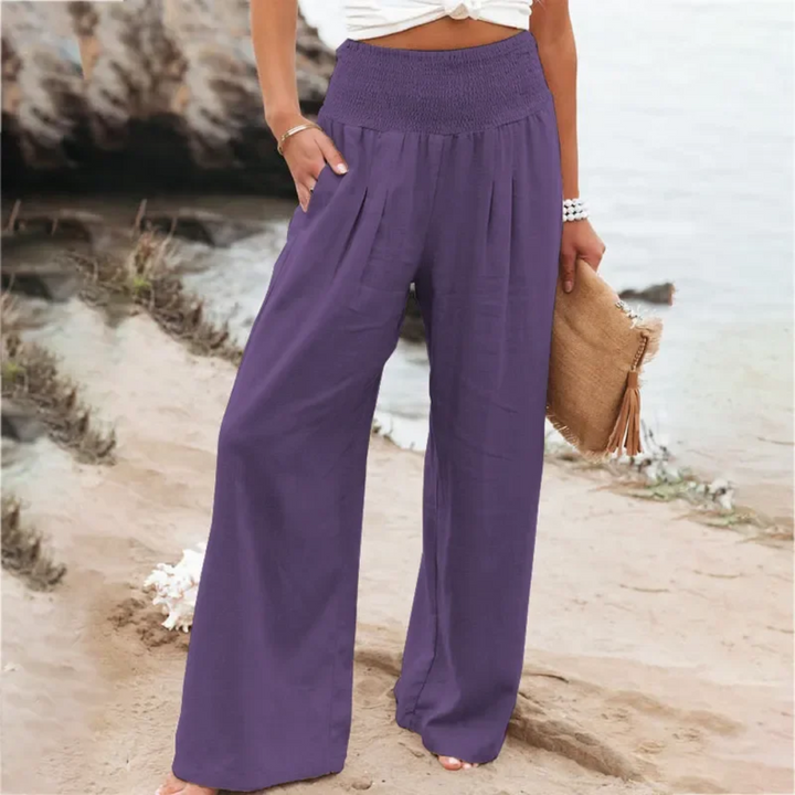 Leinenhose Damen Sommer Weit Geschnitten Strandmode-Lila-s-Luzern Mode