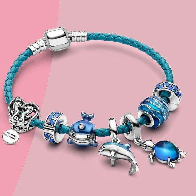 Armband für Damen | Maritime Charms | Silber | Leder | Stilvoll | Schmuck-16cm-Luzern Mode