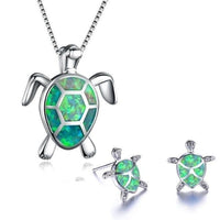 Schmuckset für Damen | Halskette | Ohrringe | Silber | Opal | Schildkröte-Grün-Luzern Mode