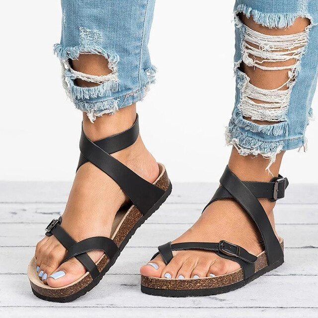 Damen Sandalen | Offen | Riemen | Verstellbar | rutschfest | Nachhaltig-Schwarz-35-Luzern Mode