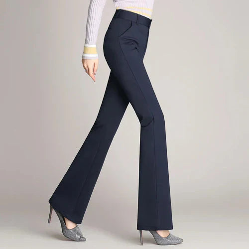 Damenhose | Slim Fit | Ausgestellt | Hohe Taille | Knopf | Unifarben-Luzern Mode