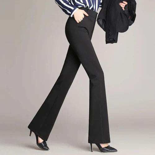 Damenhose | Slim Fit | Ausgestellt | Hohe Taille | Knopf | Unifarben-Luzern Mode