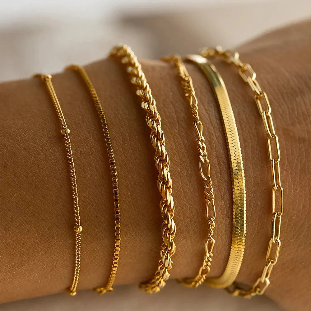 Armbandenset | Silber | 6-teilig | Strapazierfähig | Verstellbar | Raffiniert-Gold-Luzern Mode