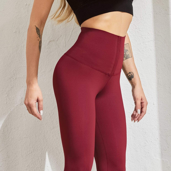 Damen Figurformende Leggings für Sport und Freizeit-Rot-S-Luzern Mode