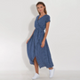 Damen Maxikleid mit Punktmuster und Seitenschlitz-Blau-s-Luzern Mode