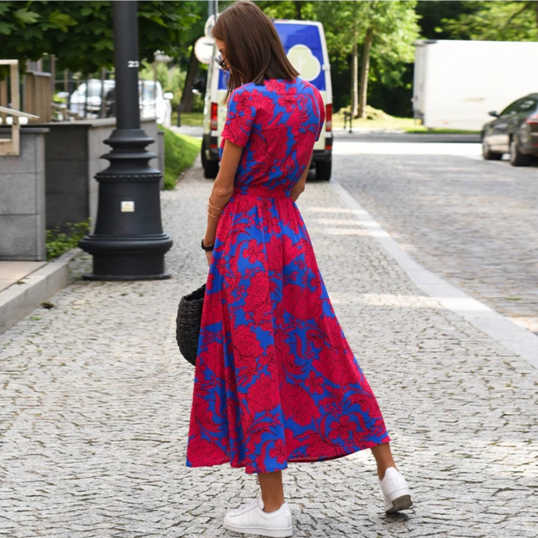 Damen Maxikleid mit Punktmuster und Seitenschlitz-Luzern Mode