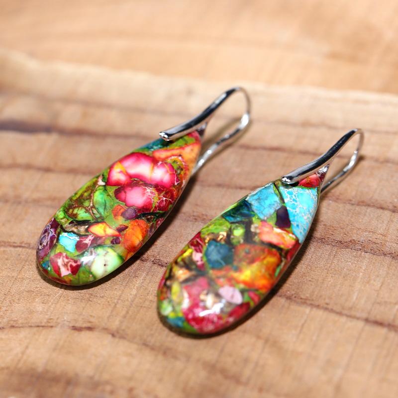 Tropfen Ohrringe | Jaspis Mehrfarbig Spirituell Einzigartig Stilvoll-Luzern Mode