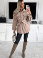 Damen Übergangsjacke mit Taschen und Knopfleiste Elegant-Khaki-S-Luzern Mode