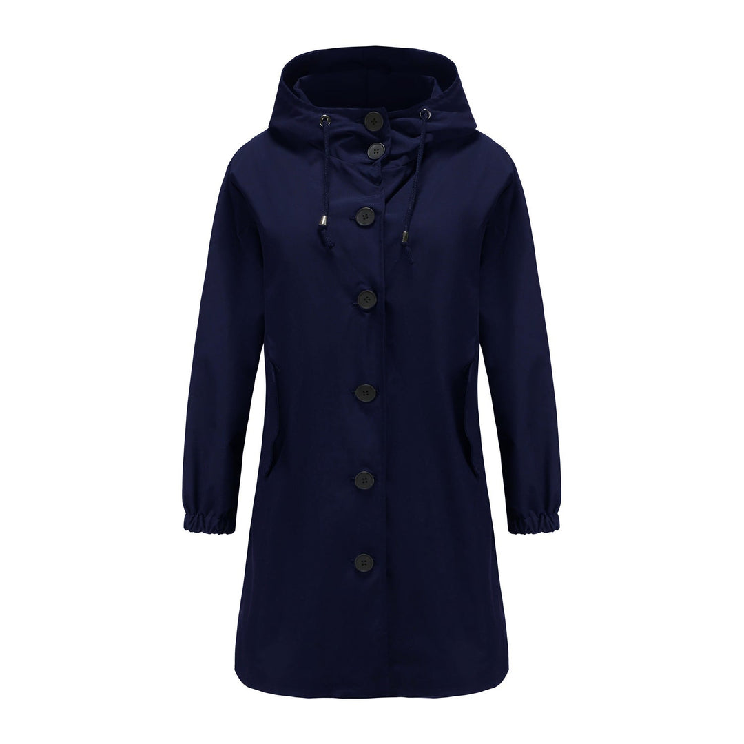 Damen Übergangsjacke mit Kapuze und Knöpfen - Elegant-Blau-S-Luzern Mode