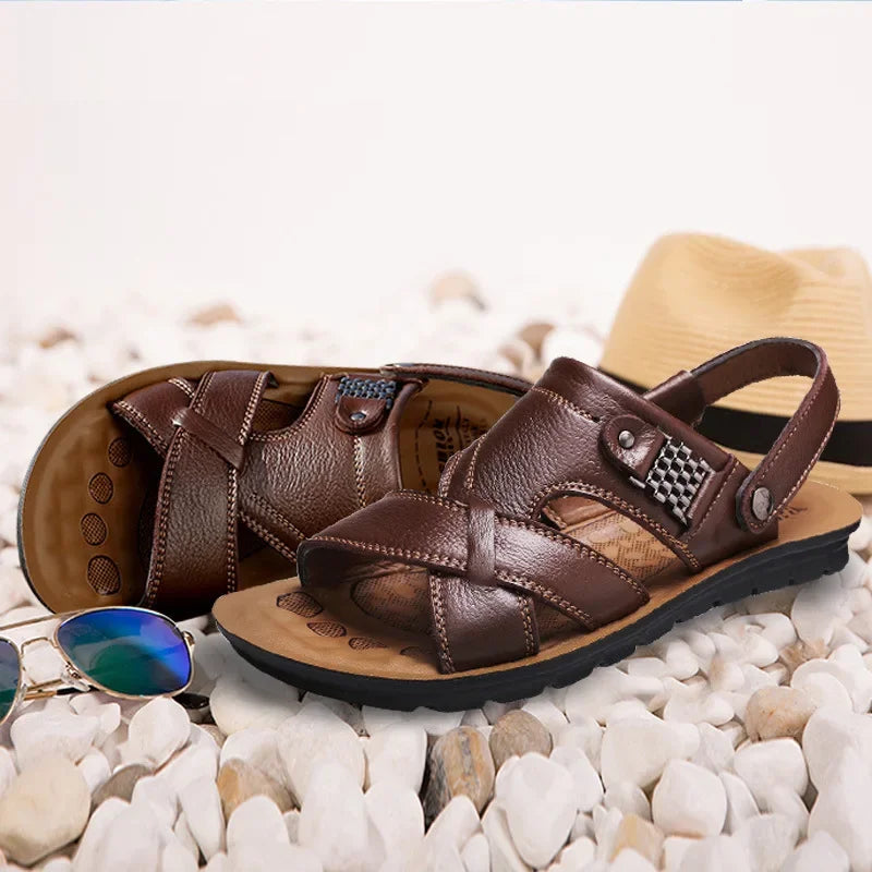 Ledersandalen Herren | Atmungsaktiv & bequem | Sommer Schuhwerk | römisch-Braun-38-Luzern Mode