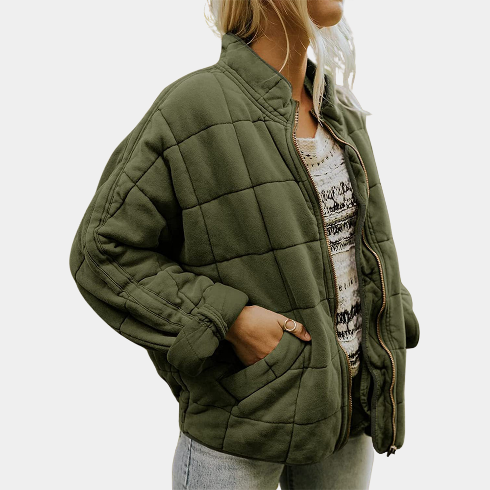 Damen Steppjacke Übergangsjacke mit Reißverschluss-Grün-S-Luzern Mode