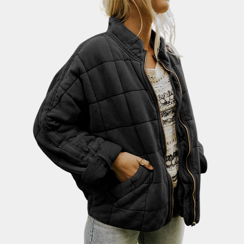 Damen Steppjacke Übergangsjacke mit Reißverschluss-Schwarz-S-Luzern Mode