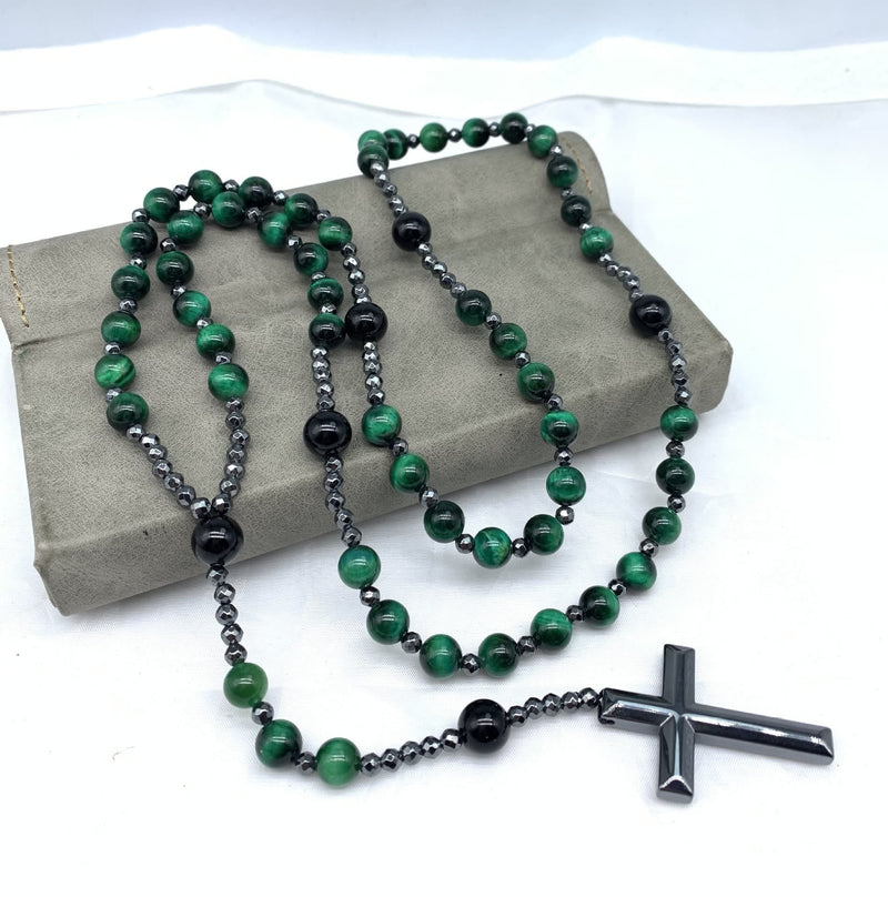 Halskette für Herren | Rosenkranz | Tigerauge | Lapislazuli | Kreuz-Luzern Mode