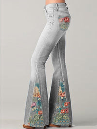 Damen Schlaghose mit Blumenstickerei - Vintage Look Jeans-Luzern Mode