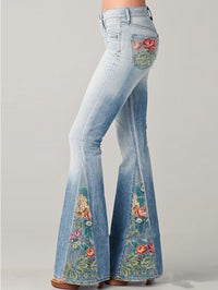 Damen Schlaghose mit Blumenstickerei - Vintage Look Jeans-Luzern Mode