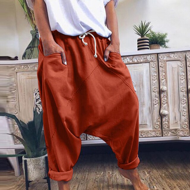 Damen Haremshose Baggy Style mit Elastischem Bund-Rot-S-Luzern Mode