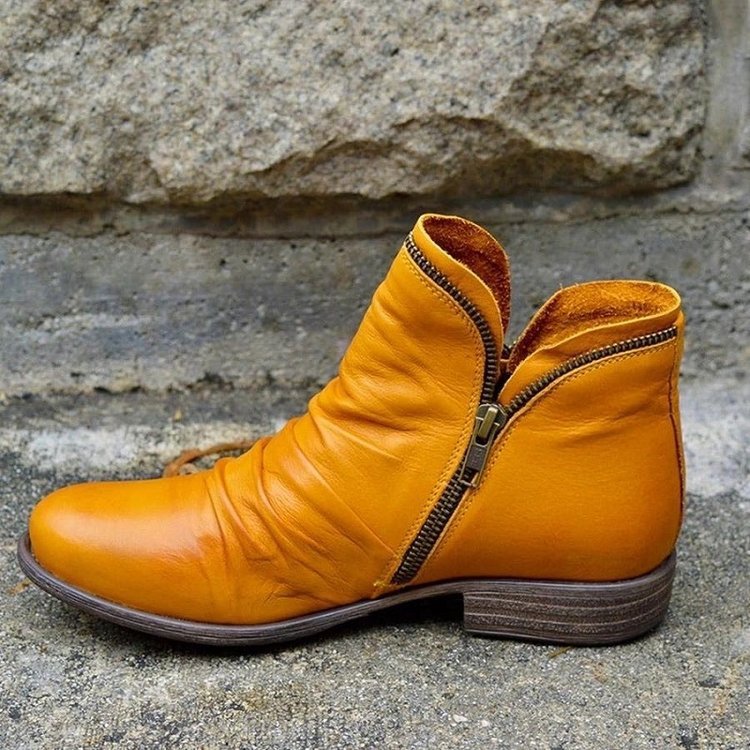 Hochwertige Damen Lederstiefeletten mit Reißverschluss-Orange-35-Luzern Mode
