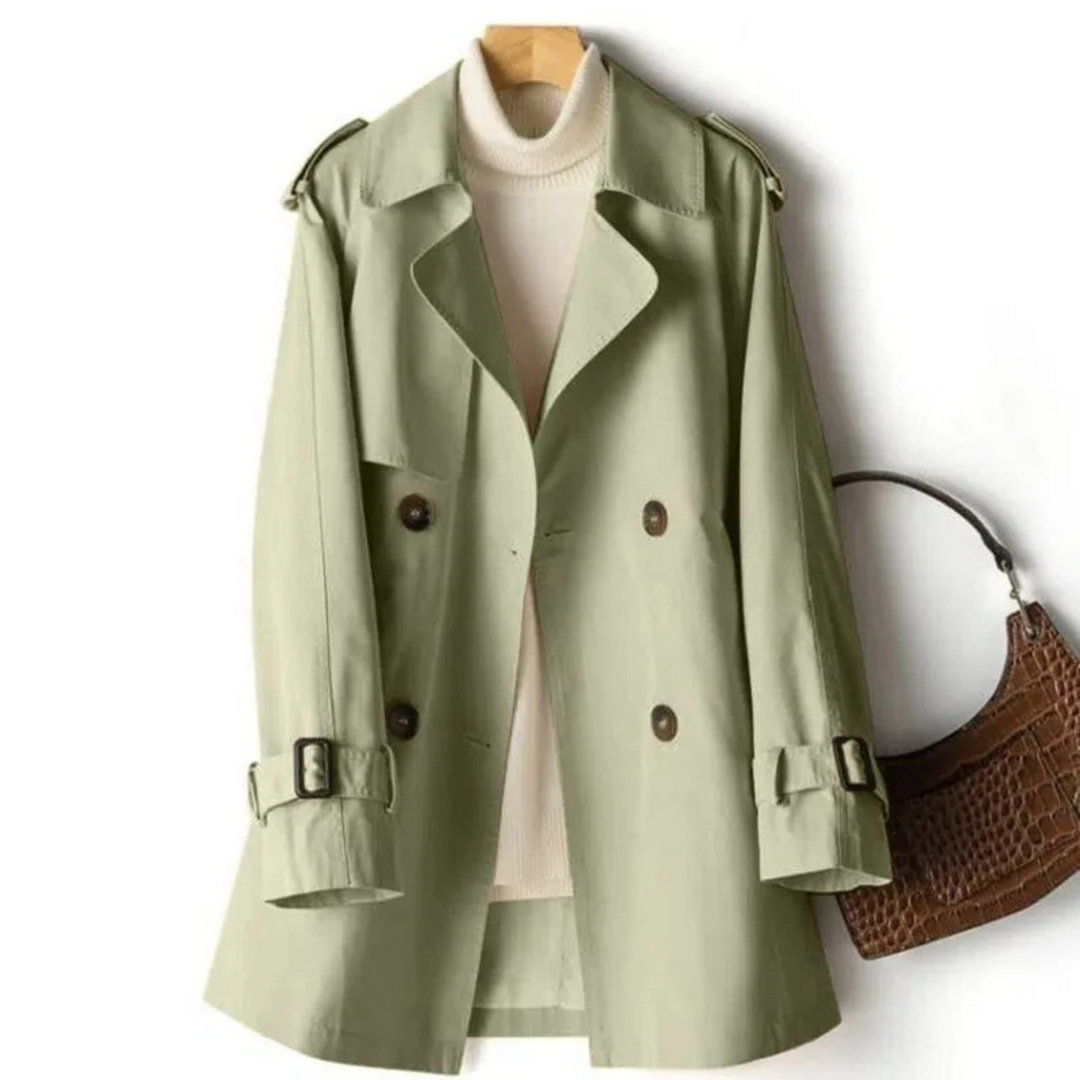 Damen Trenchcoat Herbstmode - Eleganter Mantel für Sie-Grün-M-Luzern Mode