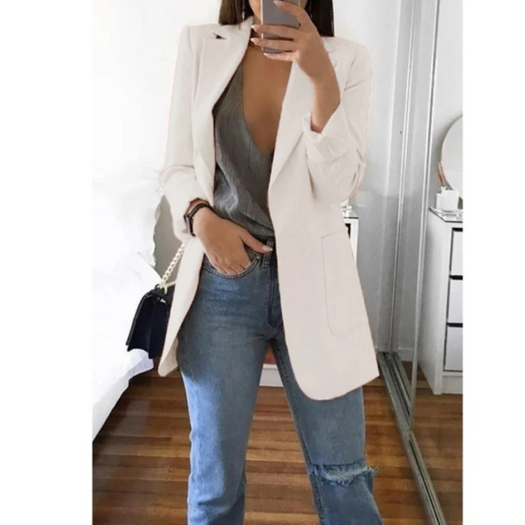 Damen Blazer Elegant Business Casual für Büro und Alltag-Weiß-S-Luzern Mode