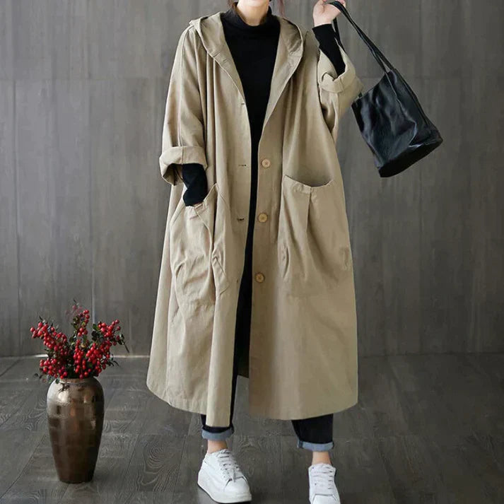 Damen Trenchcoat | Oversized | Einheitsgröße | Knöpfe | Wasserabweisend-Luzern Mode