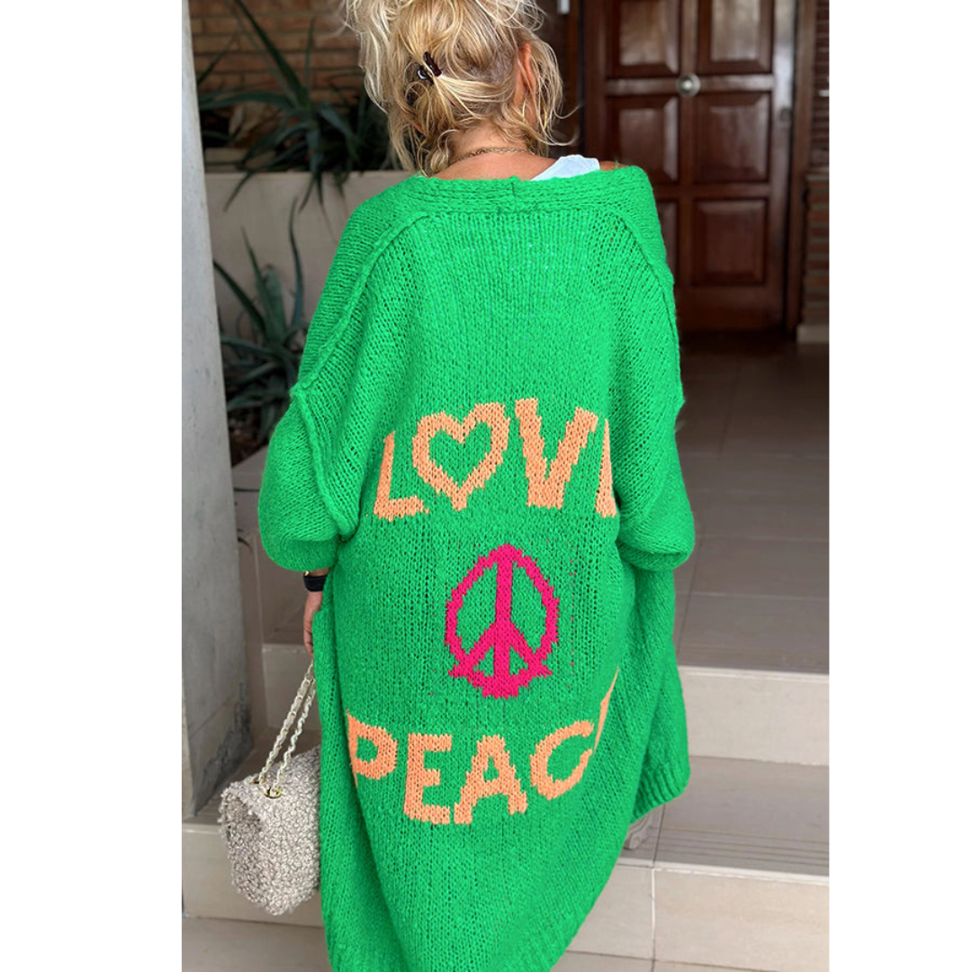 Oversized Strickjacke mit Love Peace Motiv für Damen-Grün-Einheitsgröße-Luzern Mode