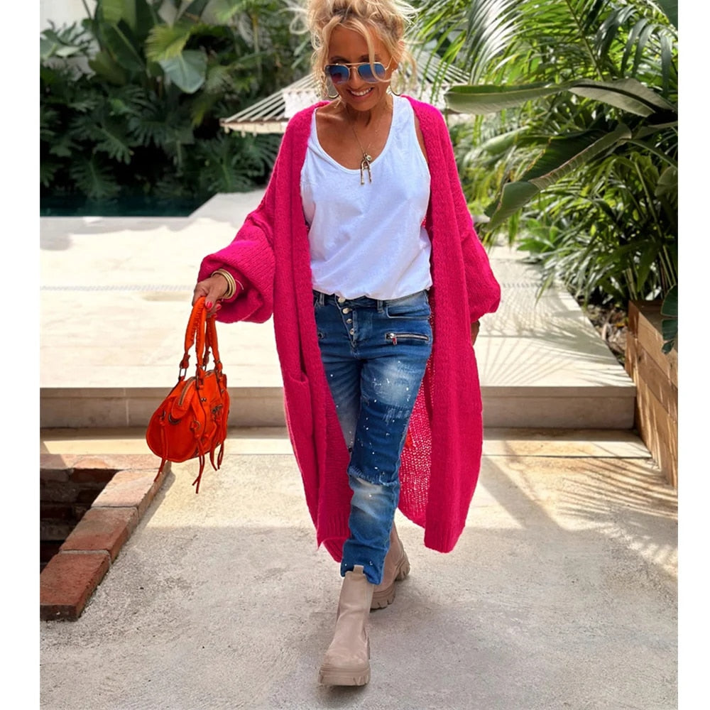 Oversized Strickjacke mit Love Peace Motiv für Damen-Luzern Mode