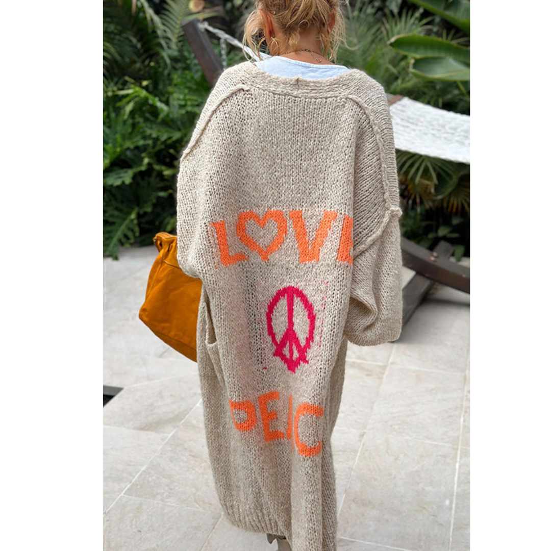 Oversized Strickjacke mit Love Peace Motiv für Damen-Luzern Mode