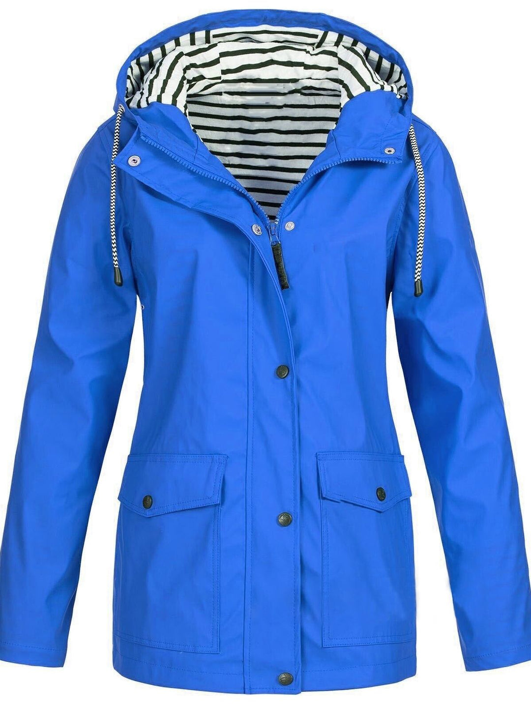 Wasserdichte Damen Regenjacke mit Kapuze und Taschen-Blau-S-Luzern Mode