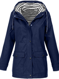 Wasserdichte Damen Regenjacke mit Kapuze und Taschen-Dunkelblau-S-Luzern Mode