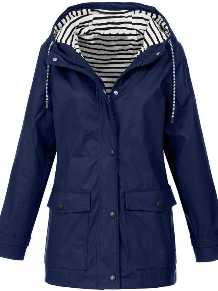 Wasserdichte Damen Regenjacke mit Kapuze und Taschen-Dunkelblau-S-Luzern Mode
