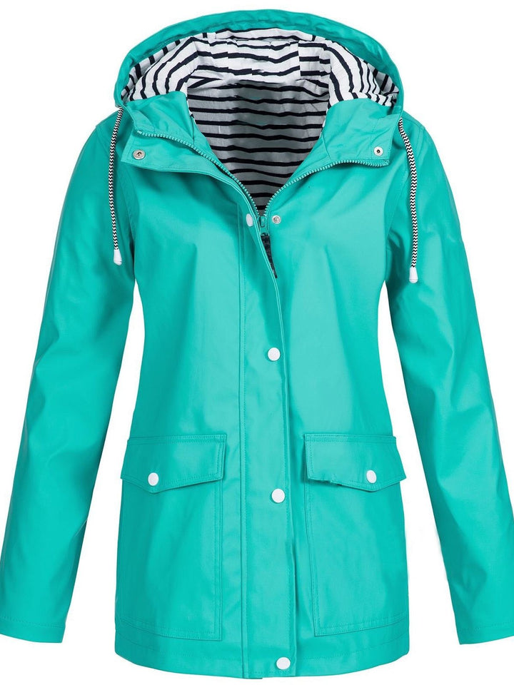 Wasserdichte Damen Regenjacke mit Kapuze und Taschen-Türkis-S-Luzern Mode