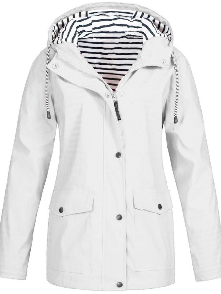 Wasserdichte Damen Regenjacke mit Kapuze und Taschen-Weiß-S-Luzern Mode